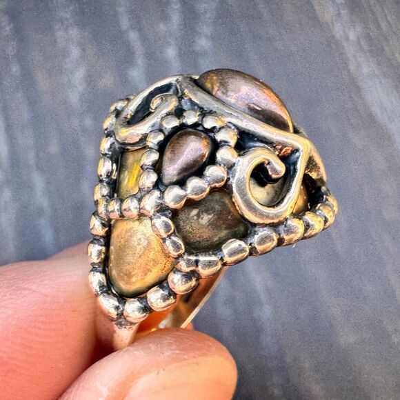 Vintage Carolyn Pollack Sterling Silver Brass Copper Open Work Ring Size 8.5 - Picture 5 of 16